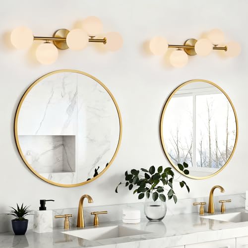 Image of Modern Bathroom Vanity Light Fixtures,LED Brushed Gold Wall Sconce Lighting