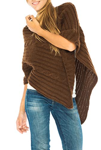 Back From Bali Womens Cable Knit Poncho Sweater Cape Boho Soft Casual
