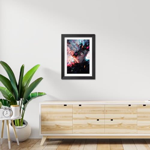 Image of TenorArts Satoru Gojo Photo Frame Jujutsu Kaisen Anime Laminated Poster Framed Painting with Matt Finish Black Textures (12inches x 9inches)