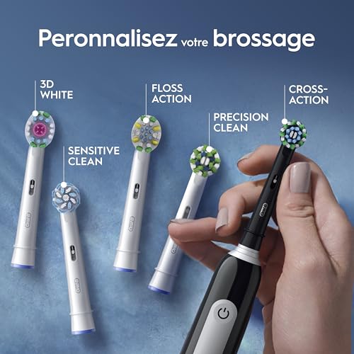 Oral-B Brosse A Dents Electrique Pro 1 Noire Avec 3 Modes De Nettoyage 3D Dont Douceur, Brossage Avec Des Oscillo-Rotations Et Pulsations, Brossette De Rechange Ronde Oral B, Chargeur