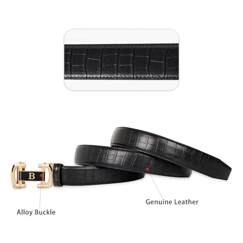Image of Aurolran Men&Womens Leather Dress Belt Business Automatic Buckle Belt Color-Black Silver Gold
