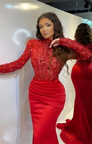 Sparkly Sequin Prom Dresses with Sleeves Satin Formal Dress Mermaid Evening Gown Long Open Back JS00244