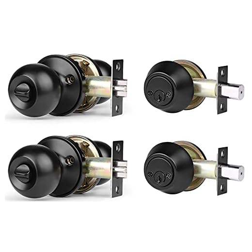 2 Pack Entry Door Knob and Double Cylinder Deadbolt Combination Set, Keyed Alike, Flat Black Entry Entrance Keyed Round Door Knobs Lockset with Deadbolt Lock Set for Exterior/Front Door