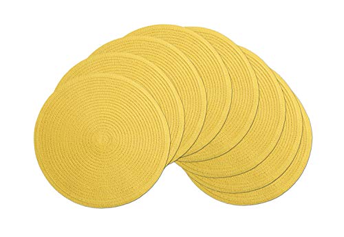 Image of SHACOS Round Braided Placemats Set of 8 Washable Table Mats 15 inch Round Placemat Cotton Polyester Circle Placemat for Dining Table (Yellow, 8)