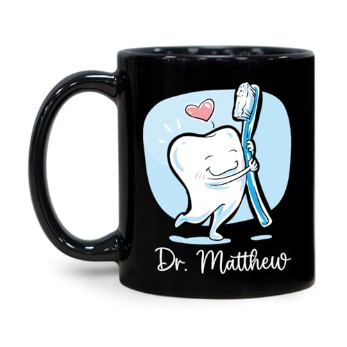 Customized Dentist Ceramic Mug, Personalized Dentist Coffee Cup With Name, Custom Gift for Dentist, Brush Tooth Mug, Dentist Travel Cup Presents For Birthday Graduation, Dental Black Mug 11oz 15oz