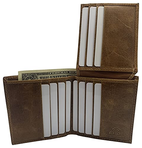 Genuine Leather Bifold Flap Up Men Wallets RFID Blocking USA Series (51HU TAN)2