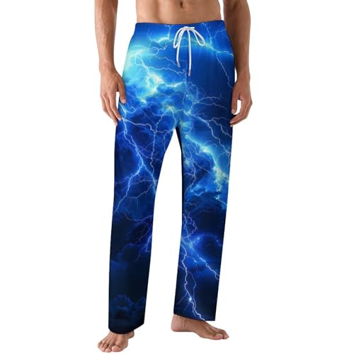 Blue Thundering Dragon Mens Pajama Pants Print Lounge Pant PJ Bottoms Sleepwear Loungewear