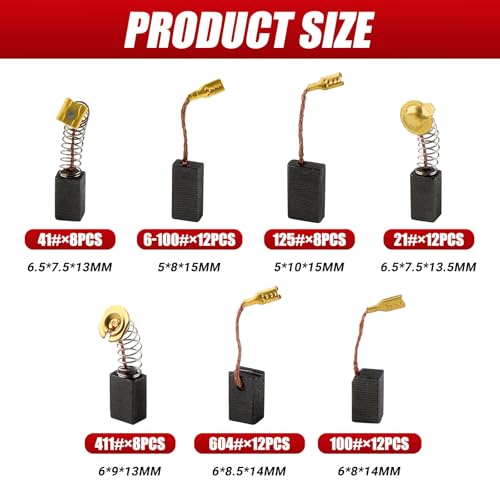 UYUYong 72 Stück Kohlebürsten für elektrische Maschinen, Kohlebürsten, Kohle, Motor, hohe Härte, für Winkelschleifer, Sägen, Elektrowerkzeuge, 7 Größen, Stil 2