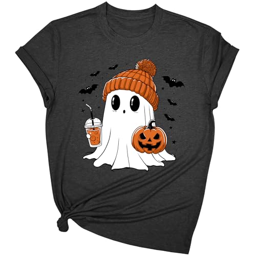 Halloween Shirts for Women: Pumpkin Ghost Short Sleeve Costume T-Shirt - image 3