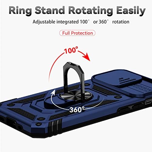 Hitaoyou iPhone 12 Pro Max Case with Camera Cover & Kickstand, Slide Lens Protection + 360° Rotate Ring Stand, Impact-Resistant, Shockproof, Protective Bumper,Covers for iPhone 12 pro max Blue