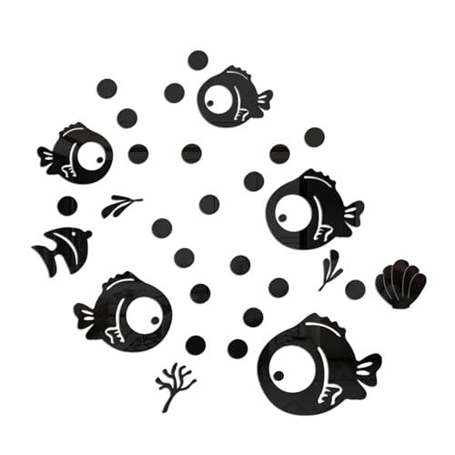 JOZMMZEOOA 30 Pièces Stickers Muraux,Poissons et Bulles Autocollant Mural Acrylique Imperméable Autocollants Décoratifs 3D Miroir Decoration Murale,pour...