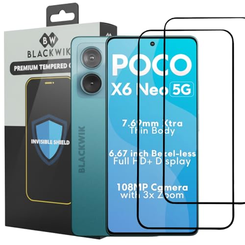 Image of Blackwik Tempered Glass for Poco X6 Neo /Redmi Note 13 / Redmi Note 13 Pro /Poco X6 Pro 5G / Poco X6 / Poco F6 / Poco F5 with Edge-To-Edge Coverage | Easy Installation Kit (Black) (Pack Of 2)
