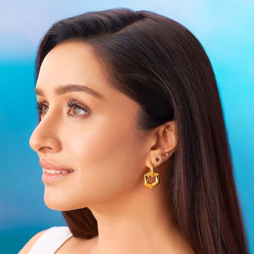 Image of PALMONAS Shraddha Kapoor Star Constellation 18K Gold Plated Hexagon Drop Earrings for Women - Waterproof, Anti-Tarnish, Gift for Women & Girls