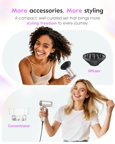 Image of slopehill Dual Voltage Travel Ionic High-Speed Hair Dryer | Lightweight Portabe, Professional Fast Drying, Compact Quiet, Magnetic Diffuser for Women, International European 100-240V