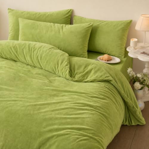 Flanell Bettwäsche 135x200 Grün Salbeigrün Winter Warm Plüsch Kuschelig – Ansicht 3