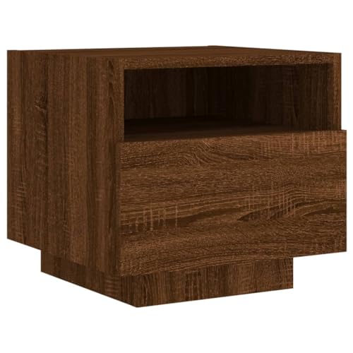 Table de chevet avec éclairage LED réglable et finitions chêne marron chaleureux