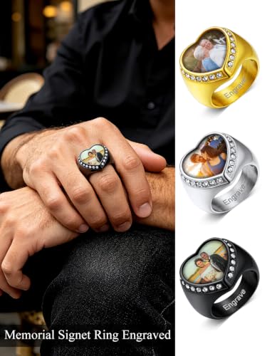 Custom4U Personalized Rings for Men,Photo & Name Engraved Sizes 11 - image 3