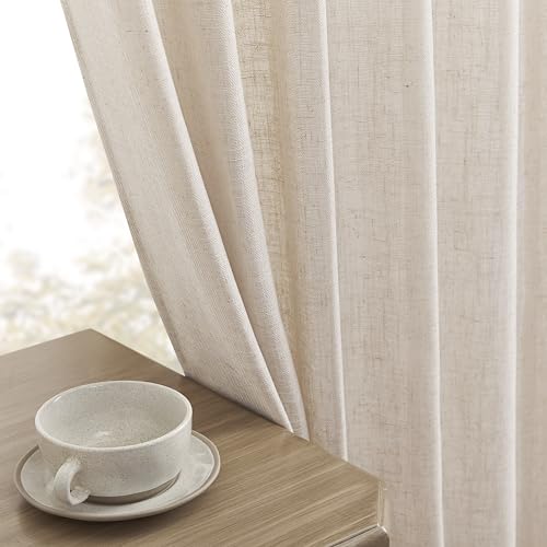 Image of Joydeco Linen Curtains for Living Room,Semi Sheer Drapes Window Long Curtains 96 inches Long Sheer Bliss