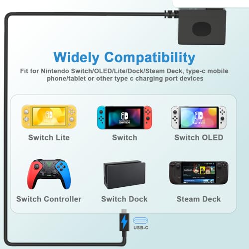 Image of Fast Charging Power Charger for Nintendo Switch, USB-C Type C Power Adapter for Nintendo Switch /Lite /OLED,Support TV Mode 15V 2.6A (Pack of 2)
