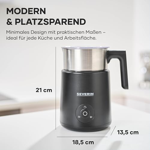 SEVERIN – Mousseur à lait professionnel par induction – Emulsionne lait chaud ou froid – Fonction chocolat, Matcha – Passe au lave-vaisselle - Noir Mat, 500 W, SM3579