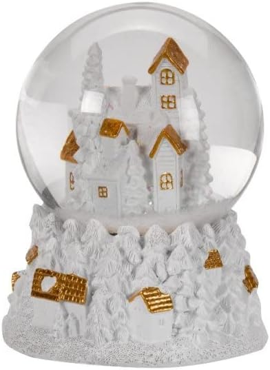 Musical Christmas Village Auto Swirling Snow Globe 18cm Tall Plays a Medley of 8 Songs Colour Changing Pulsing LEDs