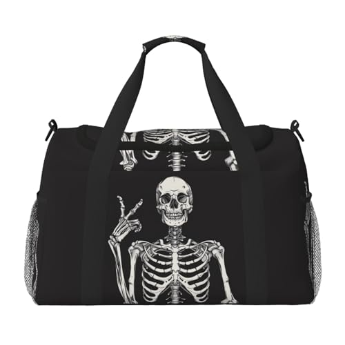 Skeleton Duffle Bag Foldable Travel Tote Bag Carry On Large Weekender Overnight Bags Waterproof Gym Bag For Women Men2
