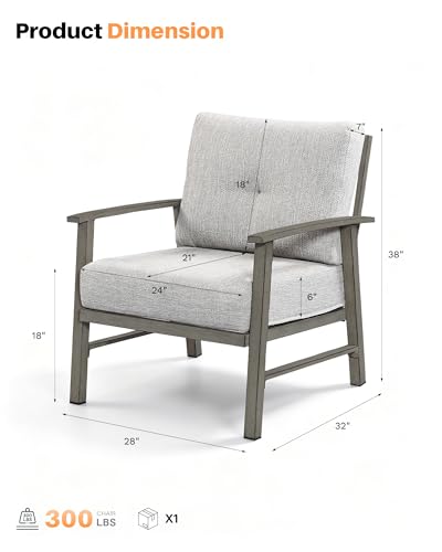 Image of 2 Pieces Outdoor Patio Chairs, Outdoor Aluminum Armchair Conversation Set with Thick Cushions, All Weather Patio Furniture Sofa Chairs Set for Garden, Poolside, Lawn, Limed Oak