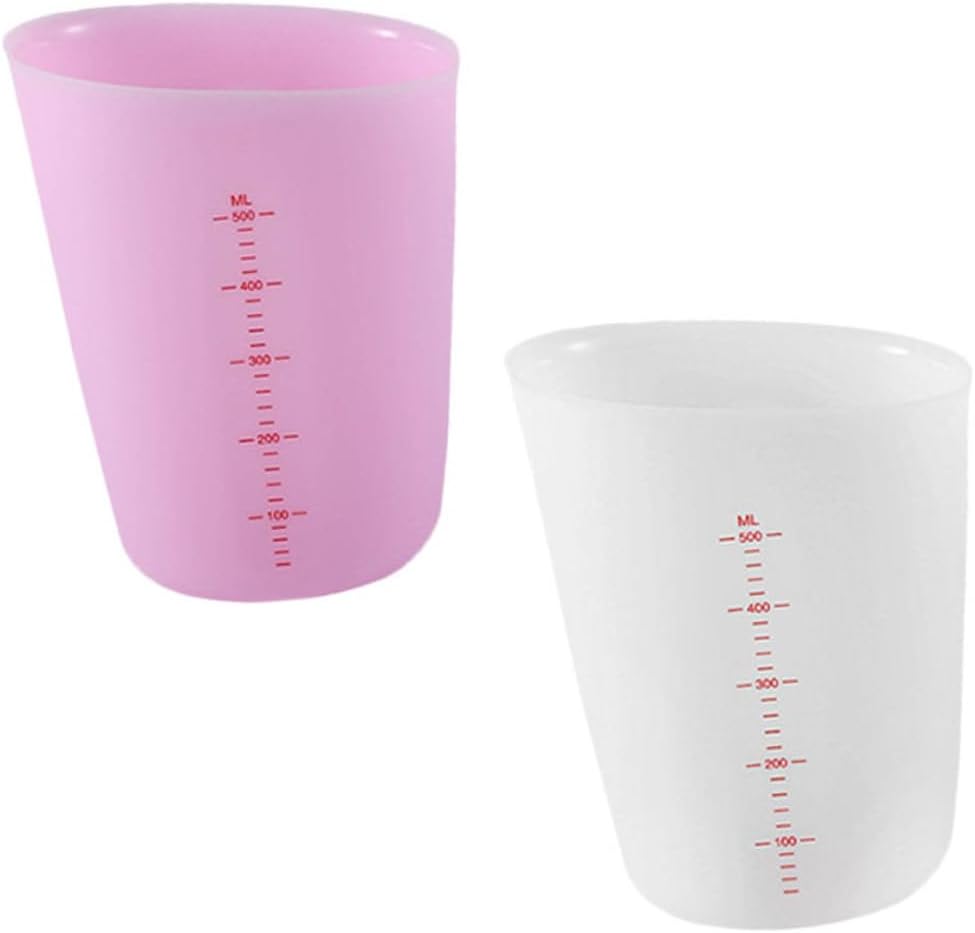 Luxshiny 2pcs Silicone Measuring Cups Flexible Scale Measure Cups for Cooking Baking Translucent Food-grade Silicone Dishwasher Safe for Liquid Solid Ingredients White Pink