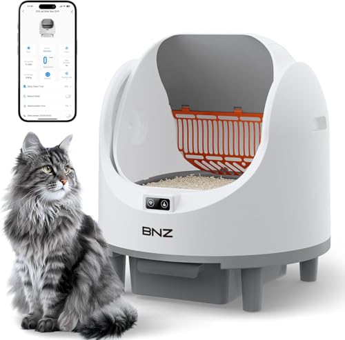 BNZ Self Cleaning Litter Box – Automatic Cat Litter Box for Multiple Cats | App Control, Safety Sensors, Open Top Design | Includes Scent Cartridge & Trash Bags