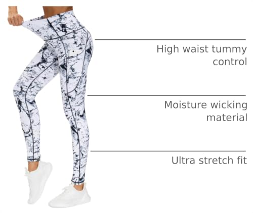 Image of THE GYM PEOPLE Thick High Waist Yoga Pants with Pockets, Tummy Control Workout Running Yoga Leggings for Women