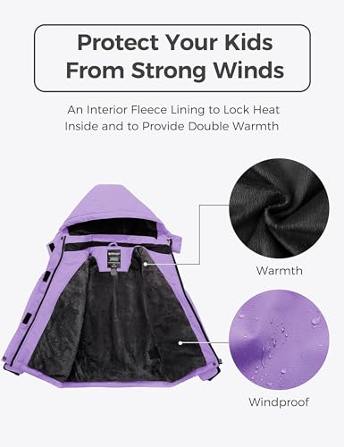wantdo Girls' Waterproof Winter Coat Fleece Ski Jacket Hooded Snow Coat Warm Raincoat Outerwear4