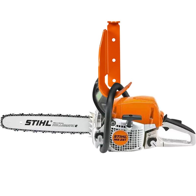Chainsaw Hanger Holder – 304 Stainless Steel Wall Mount Bracket, Heavy Gauge, Powder-Coated Orange, Fits Stihl 009 011 200T 201T 024 026 360 362 044 660 661, Poulan, Poulan Pro, Husqvarna