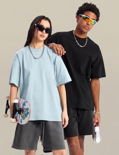 Image of Ogfao Mens Oversized T-Shirts Heavyweight Unisex Cotton T Shirts Baggy Loose Fit Basic Tees Plain Tshirts
