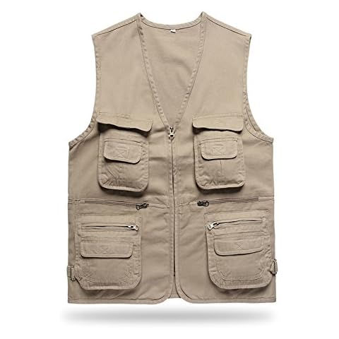 Rizanee Men's Casual Work Outdoor Vest, Muti-Pockets Leisure Jacket for Fishing Photography Travel Bird Watching (Beige, US 2XL - TAG 4XL) Cover