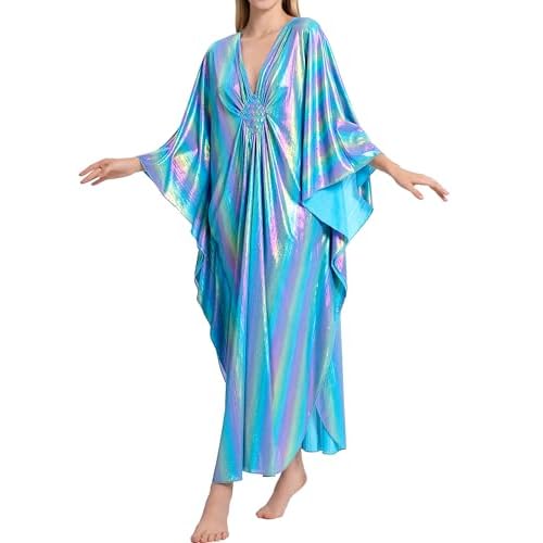Bsubseach Kaftan Dresses for Women Sparkly Glitter Batwing Sleeve Kaftan Cover Up Beach Maxi Dress Loungewear Multicolour3 One Size
