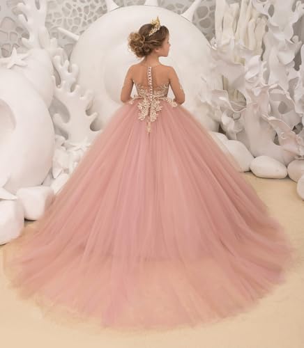 Girls Pageant Dresses Long Sleeve Flower Girl Dresses Lace Tulle Kids Puffy Formal Ball Gown2