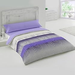 Edredones Tonos Lilas MERCURY TEXTIL- Juego de Funda Nórdica 100% Microfibra Extra Suave, 3 Piezas Funda Nórdica para Edredón + Sábana Bajera + Funda de Almohada con Cremallera Oculta (Odense Lila, Cama 150)