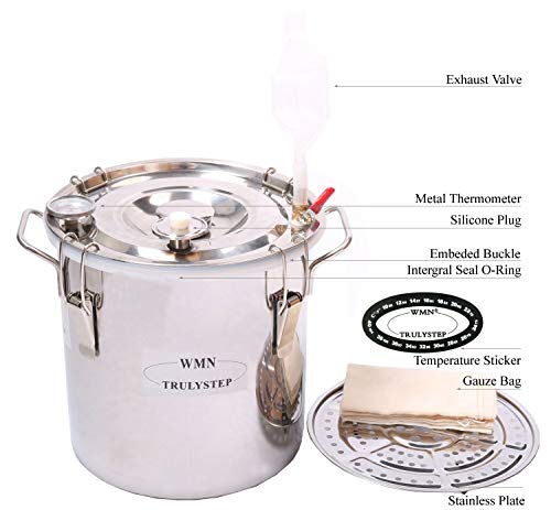 Image of YUEWO Moonshine Still Copper Alcohol Water Distiller Spirits Kit Copper Tube Wine Making Kit Homebrewing Boiler Build-in Thermometer for Whisky Brandy