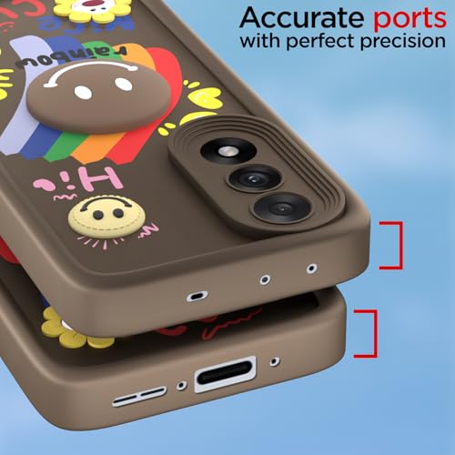 Image of Pikkme Back Cover for Oneplus Nord 5 5G | Soft Silicone| Cute Rainbow Smile & 3D Cartoon Flower Design | Shockproof Raised Camera Protection Bumper Case (Brown)