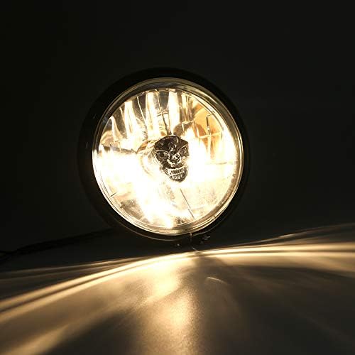 Motorcycle High/Low Beam Retro Vintage Skull Light Bulb Headlight For Harley Dyna Honda VT Cruiser Bobber (Chrome)