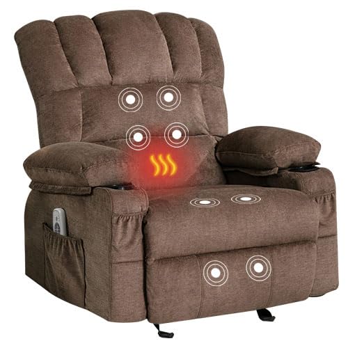 Oversized Recliner Chair, Heavy Duty Recliner with Massage & Heating Function, Extra Wide Recliner with 2 Cup Holders & Side Pocket and USB Ports, Lazy Boy Recliner Chair for Living Room