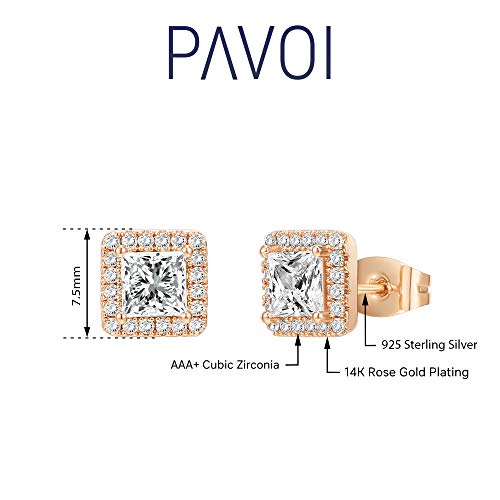 Image of PAVOI 14K Gold Plated 925 Sterling Silver Post Brilliant Round Faux Diamond Halo Earrings - Premium Cubic Zirconia