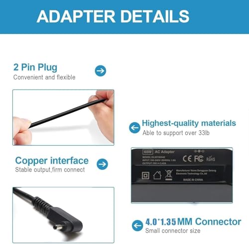 Image of WeFly 65W 19V 3.42A 4.0mm x 1.35mm Laptop Adapter Charger for ASUS 0A001-00238700, A405, A441, A509, A512, A540, A541, A542, A543, A556, BX21, BX303, BX31, BX32