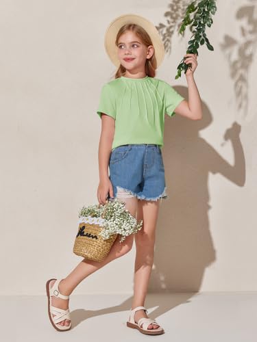 Image of Haloumoning Girls Pleated T Shirts Kids Summer Short Sleeve Fashion Tops Tees 5-14 Years