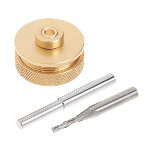 POWERTEC Router Brass Inlay Kit with Router Bushing Guide Set + Centering Pin, Collar &amp; 1/8" Diameter x 1/4" Shank Solid Carbide Router Bit, Compatible w/ 1/4" Router Templates for Woodworking 71333E