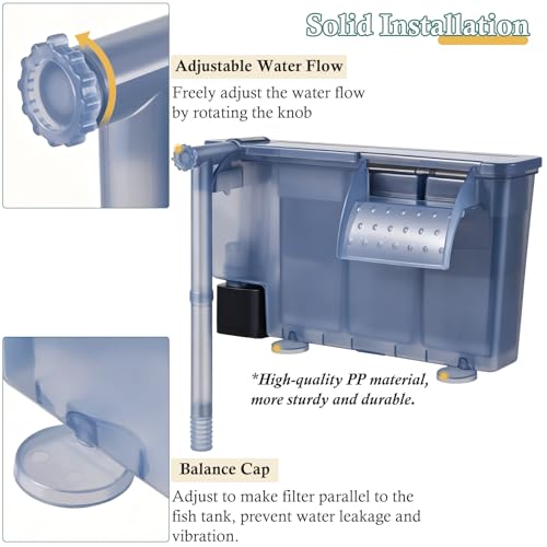 Image of 7W Hang-on Aquarium Filter, 177GPH Quiet Fish Tank Filter with Filter Sponge and Activated Carbon, Adjustable Waterfall Filter for 15-40 Gallon Fish Tank