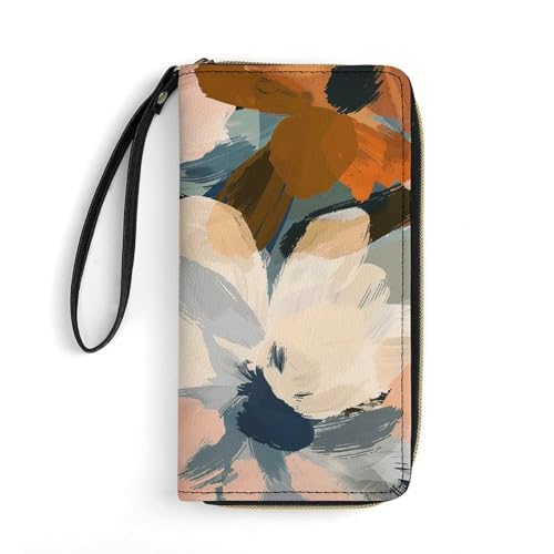 Womens Leather Wallets Warm Earth Tone Wallet for Women Large Capacity Card Phone Holder Ladies Purse with Wriststrap