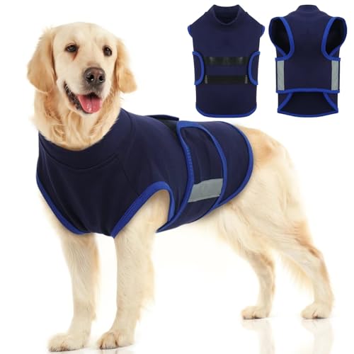 Image of MIGOHI Dog Anxiety Relief Coat,Comfort Anxiety Vest for Dogs,Adjustable Anxiety Calming Wrap for Fireworks,Travel, Separation, Dog Anxiety Jacket for Small Dogs,L,NavyBlue