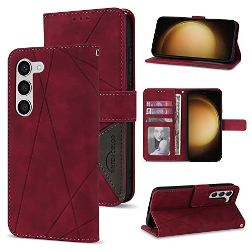 Neiye Compatible with Samsung Galaxy S23 Wallet Case with RFID Blocking Card Slots Magnetic Closure Protective Flip Splicing PU Leather Stand Phone Cover for Galaxy S23 Case Walle(6.1 inch-Wine Red)