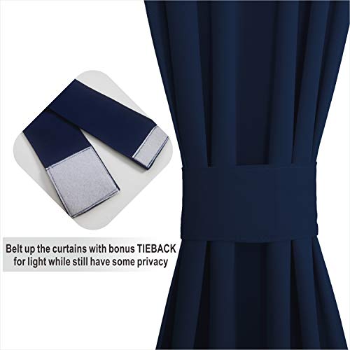 Aquazolax Thermal Insualted French Door Curtain Drapes - Readymade Solid Blackout Glass Door Side Panels 54X40 Inches Privacy With Tiebacks - 1 Piece, Navy Blue #TOP5